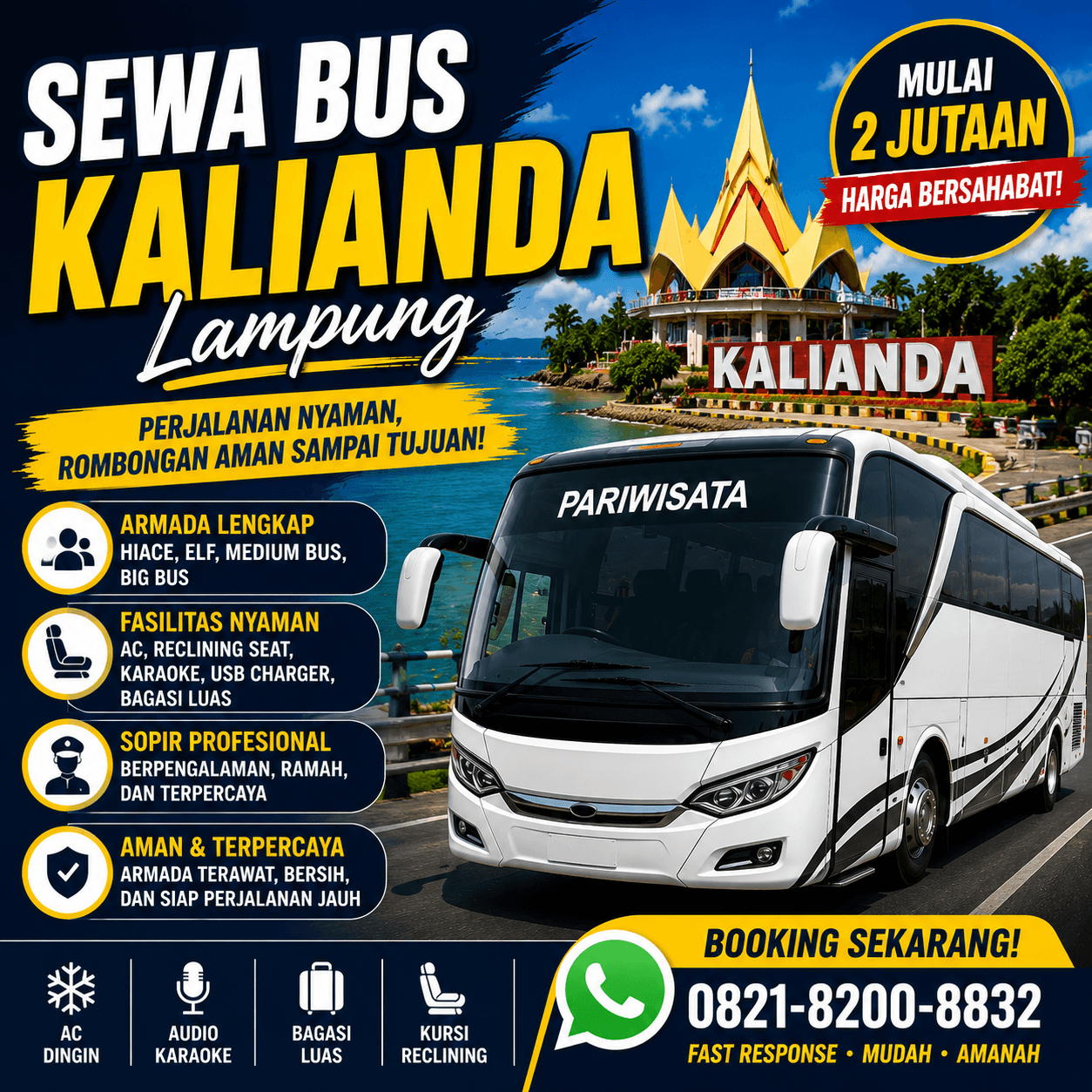 Sewa Bus Kalianda Lampung, Armada Pariwisata Nyaman Siap Berangkat Ke Seluruh Indonesia