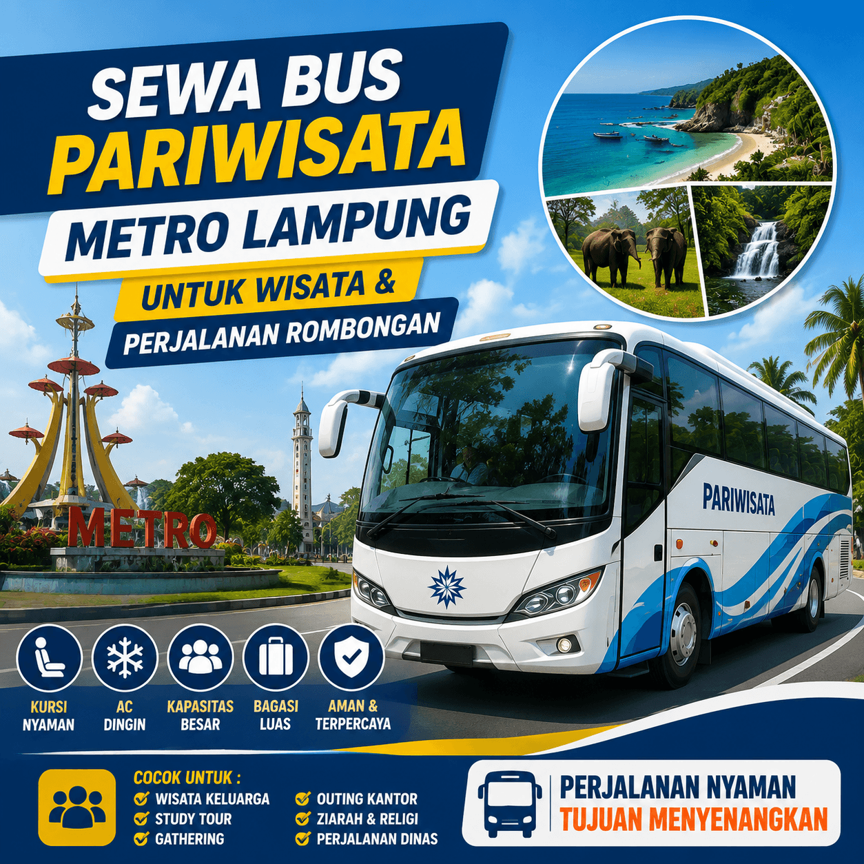Sewa Bus Pariwisata Metro Lampung Untuk Wisata dan Perjalanan Rombongan