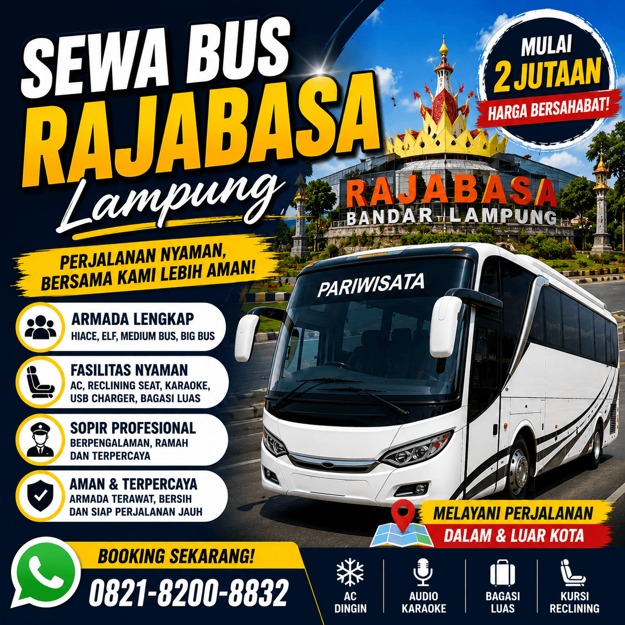 Sewa Bus Rajabasa Lampung, Solusi Transportasi Rombongan Nyaman dan Harga Terjangkau